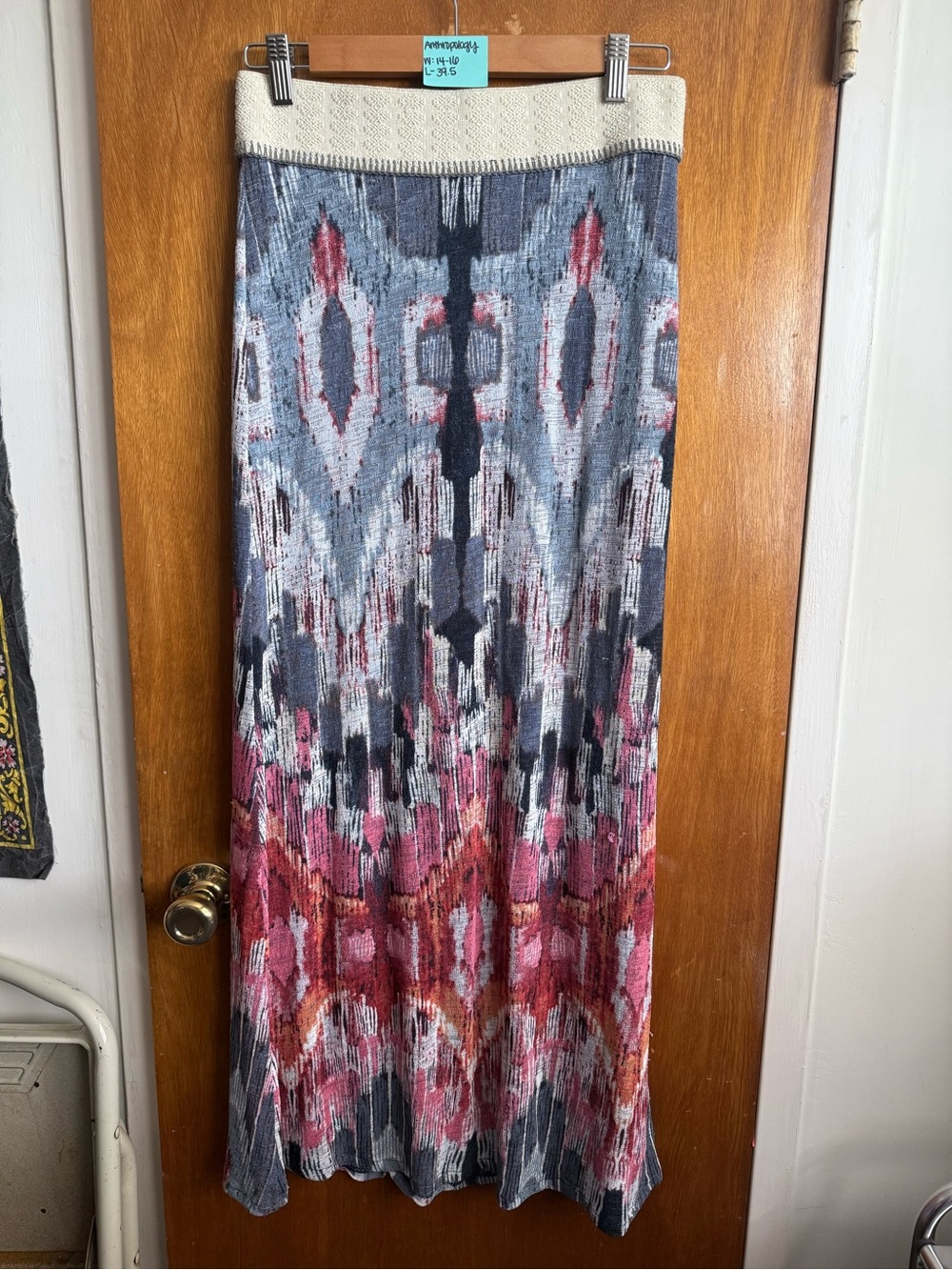 Anthropology (Vanessa Virginia) Maxi Knit Ombre Print Skirt in Blue, Pink & Red